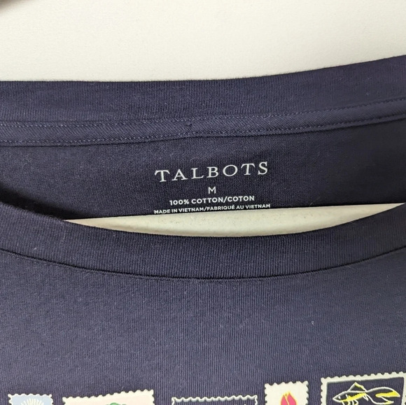 New TALBOTS sz. M Cotton Postage Stamp Novelty Tee Travel Comfy Casual Top Shirt - Picture 7 of 8